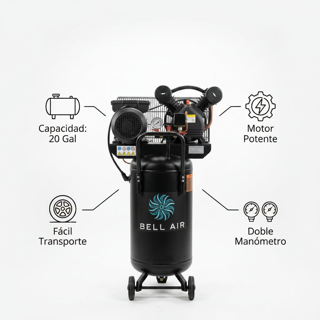 Vertical Air Compressor — Infografia de Caracteristicas | Generated by Modelize