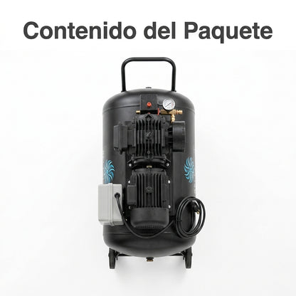 Vertical Air Compressor — Contenido del Paquete - Vista Aerea | Generated by Modelize