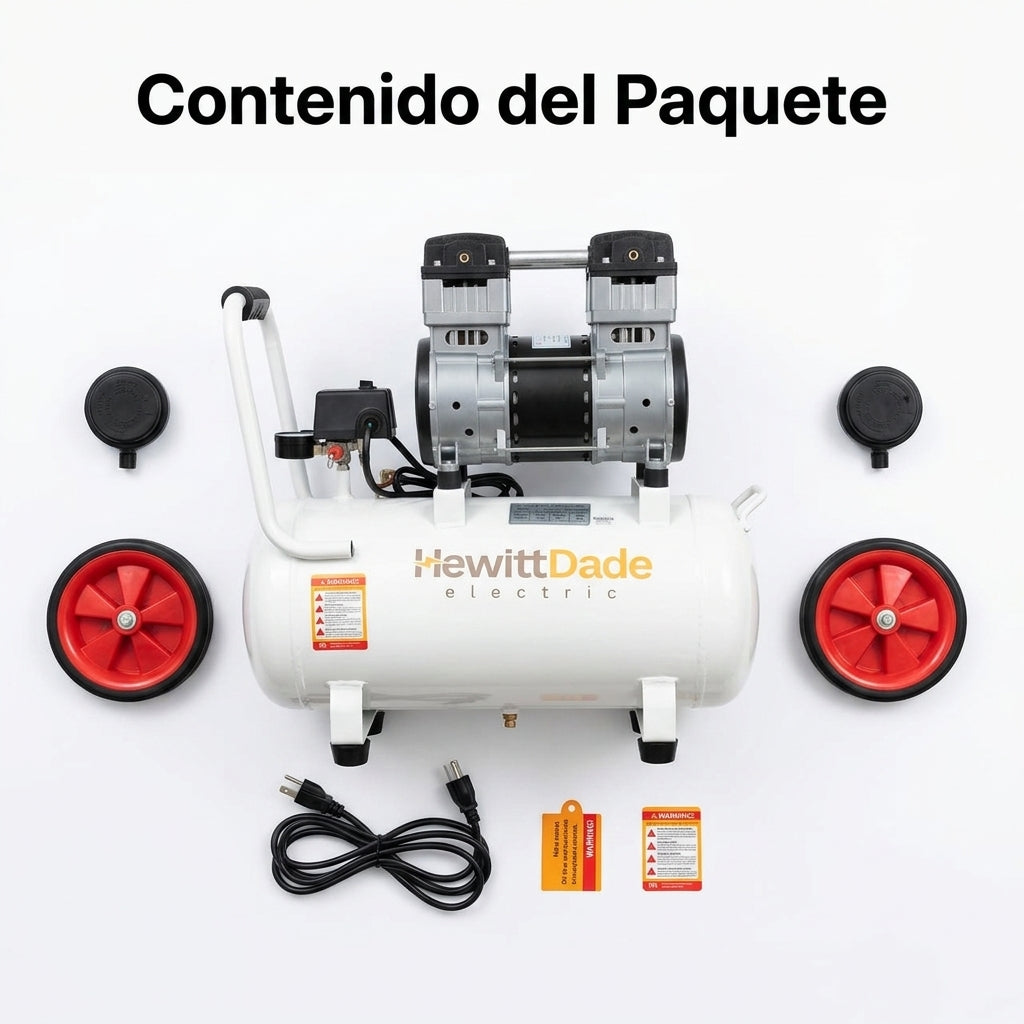 Silent Air Compressor — Contenido del Paquete - Vista Aerea | Generated by Modelize