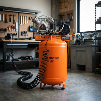 Belt-driven vertical air compressor — Estilo de Vida - Producto en Uso | Generated by Modelize