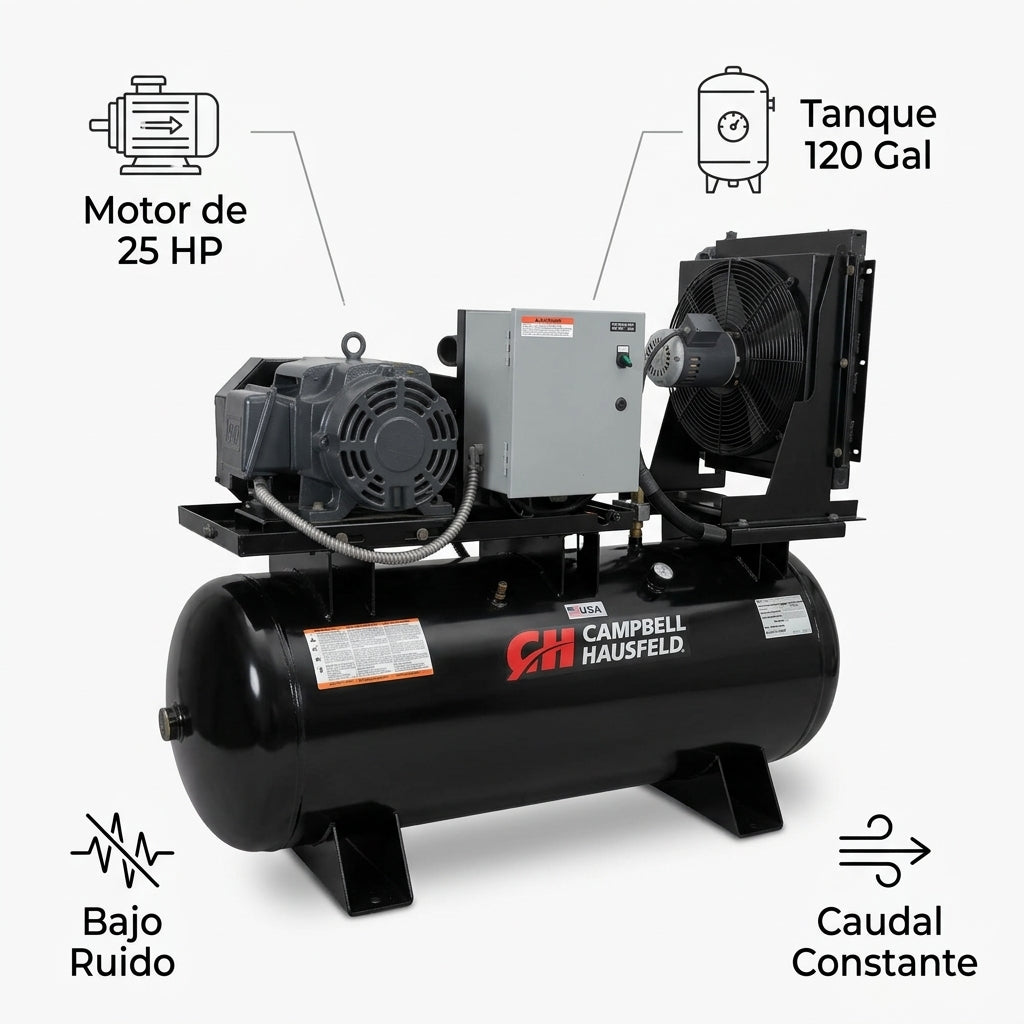 Industrial Rotary Screw Air Compressor — Infografia de Caracteristicas | Generated by Modelize