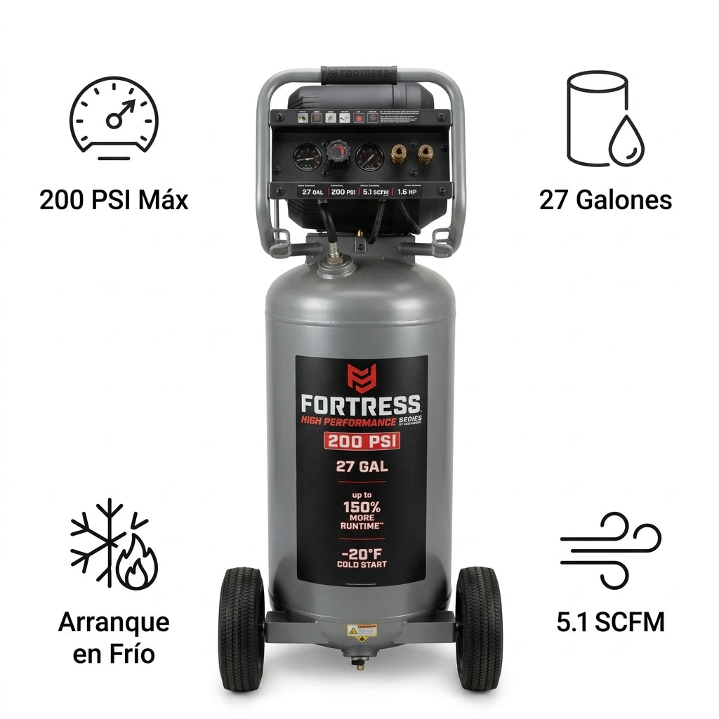 Vertical air compressor — Infografia de Caracteristicas | Generated by Modelize