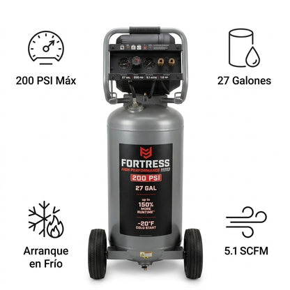 Vertical air compressor — Infografia de Caracteristicas | Generated by Modelize