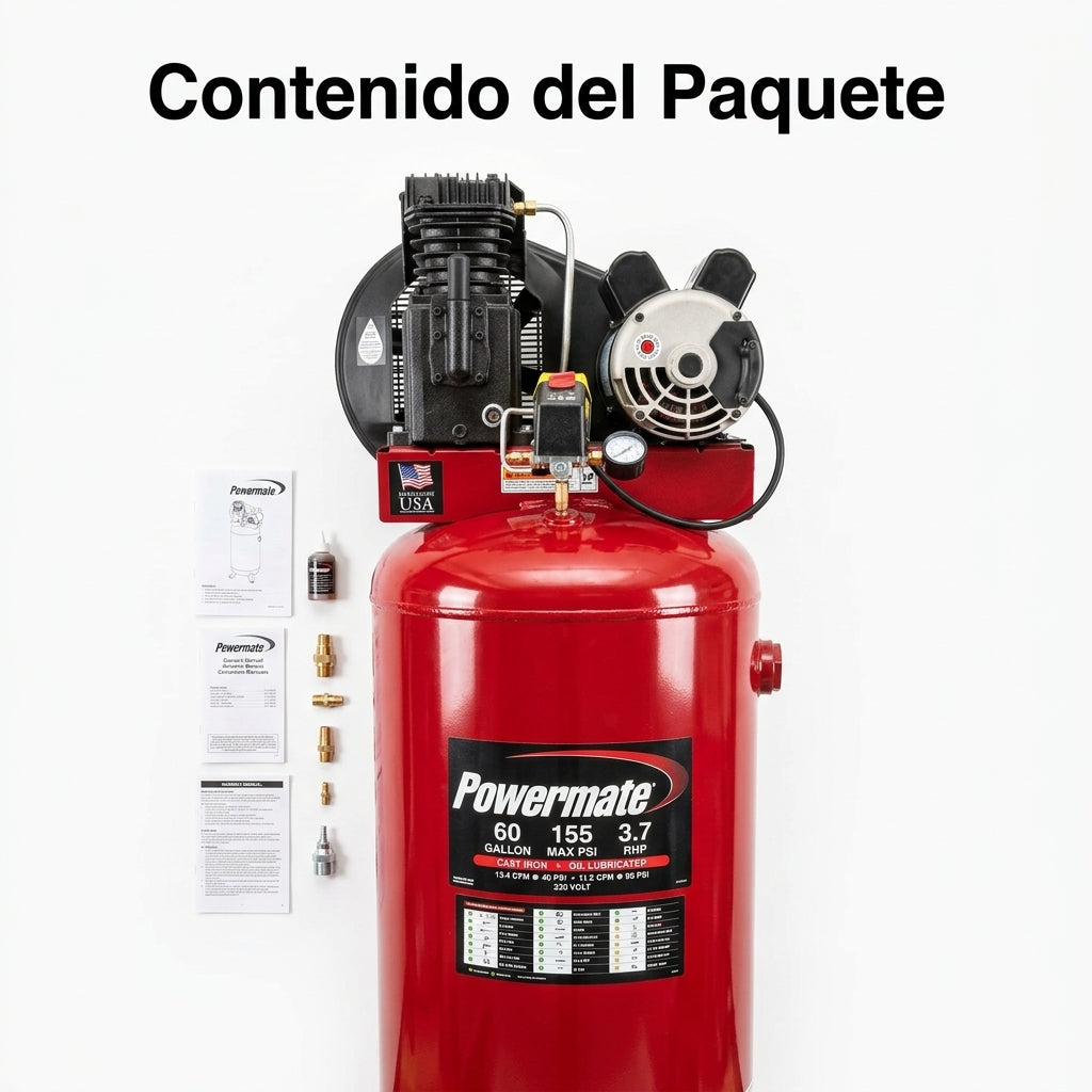 Industrial Air Compressor — Contenido del Paquete - Vista Aerea | Generated by Modelize