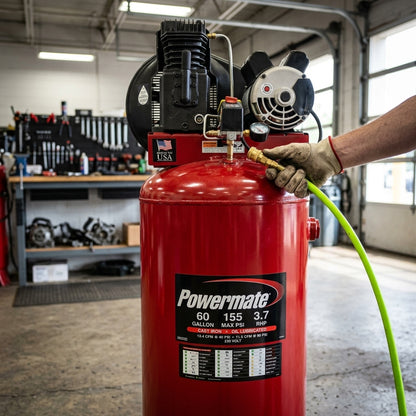Industrial vertical air compressor — Estilo de Vida - Producto en Uso | Generated by Modelize