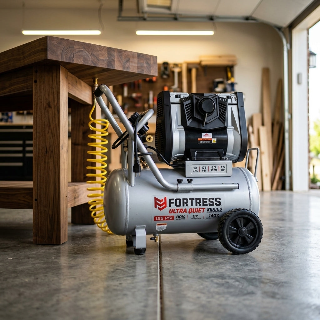 Portable silent air compressor — Estilo de Vida - Producto en Uso | Generated by Modelize