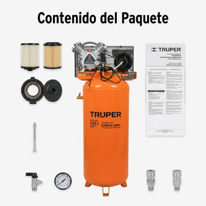 Industrial Vertical Air Compressor — Contenido del Paquete - Vista Aerea | Generated by Modelize