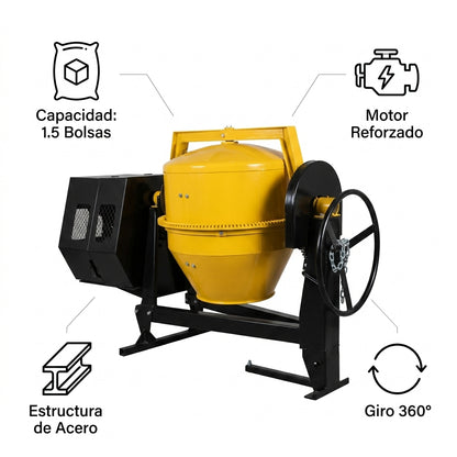 Industrial concrete mixer — Infografia de Caracteristicas | Generated by Modelize
