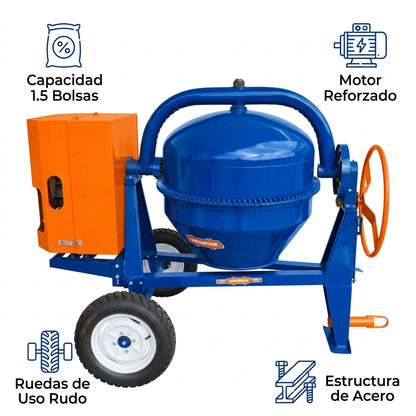 Electric concrete mixer — Infografia de Caracteristicas | Generated by Modelize