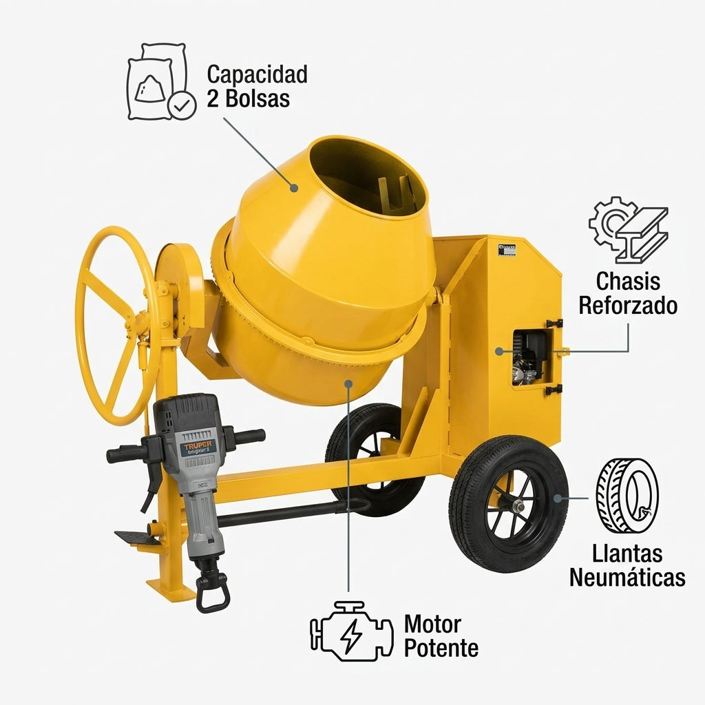 Concrete mixer — Infografia de Caracteristicas | Generated by Modelize