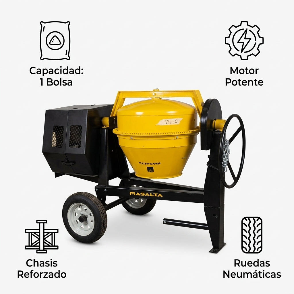 Mezcladora de concreto industrial — Infografia de Caracteristicas | Generated by Modelize