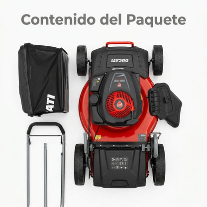 Gas-powered self-propelled lawn mower — Contenido del Paquete - Vista Aerea | Generated by Modelize