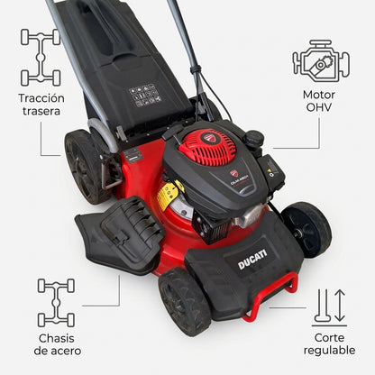 Gas-powered self-propelled lawnmower — Infografia de Caracteristicas | Generated by Modelize