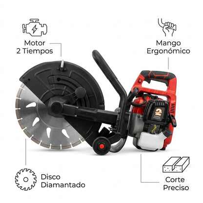Gasoline-powered concrete saw / cut-off saw — Infografia de Caracteristicas | Generated by Modelize