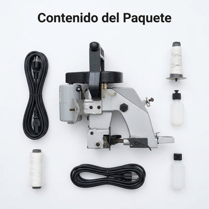 Portable industrial bag closer machine — Contenido del Paquete - Vista Aerea | Generated by Modelize