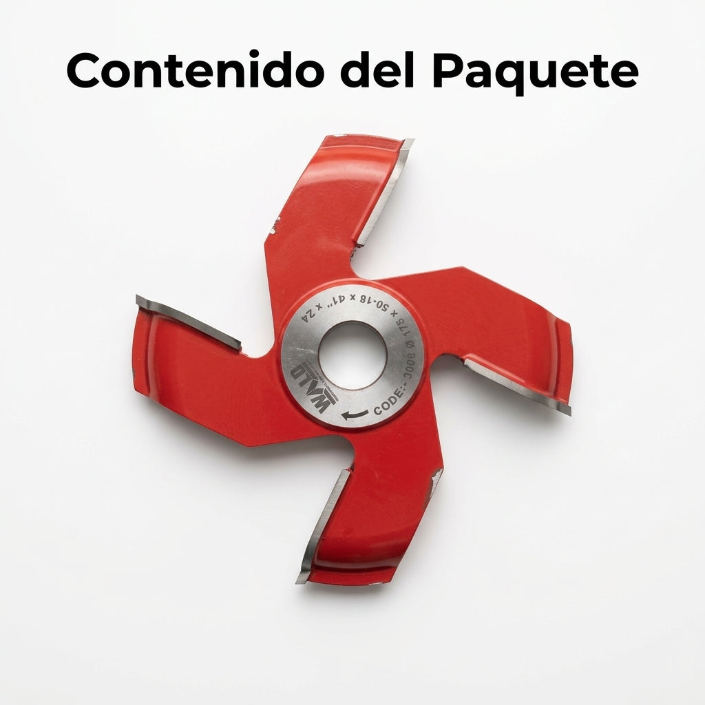 Industrial woodworking shaper cutter — Contenido del Paquete - Vista Aerea | Generated by Modelize