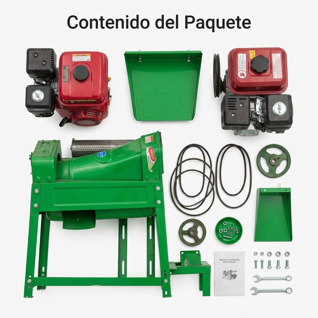 Gasoline-powered corn sheller — Contenido del Paquete - Vista Aerea | Generated by Modelize
