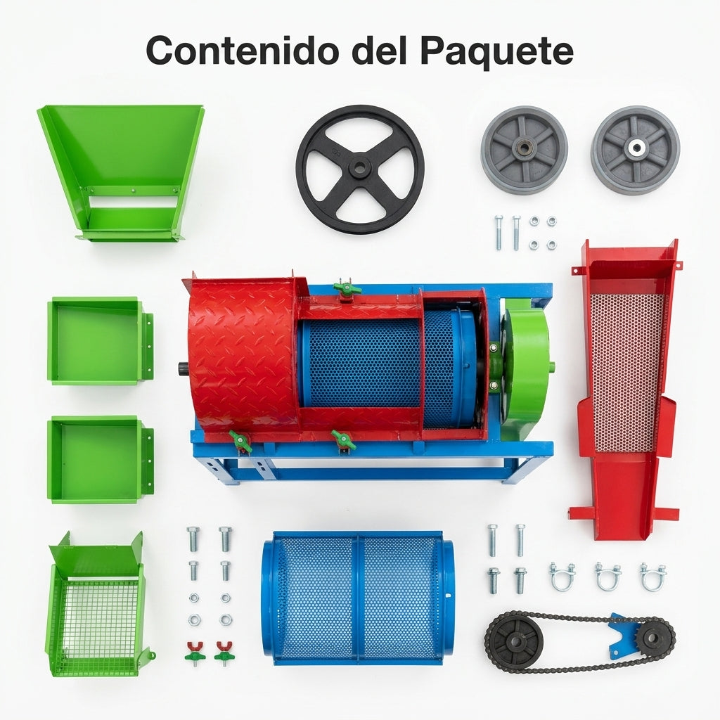 Industrial Corn Sheller Machine — Contenido del Paquete - Vista Aerea | Generated by Modelize