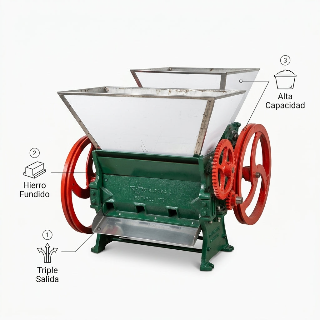 Industrial coffee pulper — Infografia de Caracteristicas | Generated by Modelize