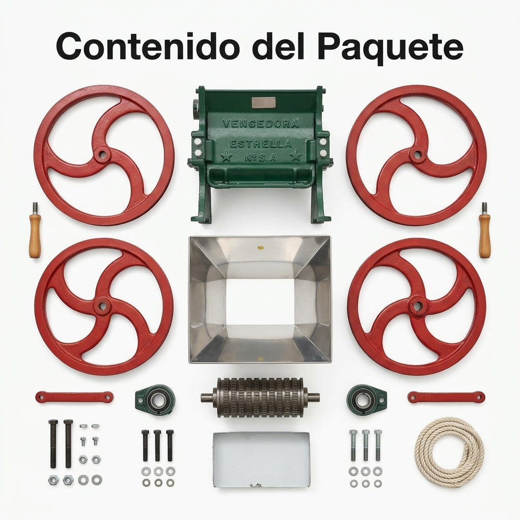 Manual coffee pulper — Contenido del Paquete - Vista Aerea | Generated by Modelize