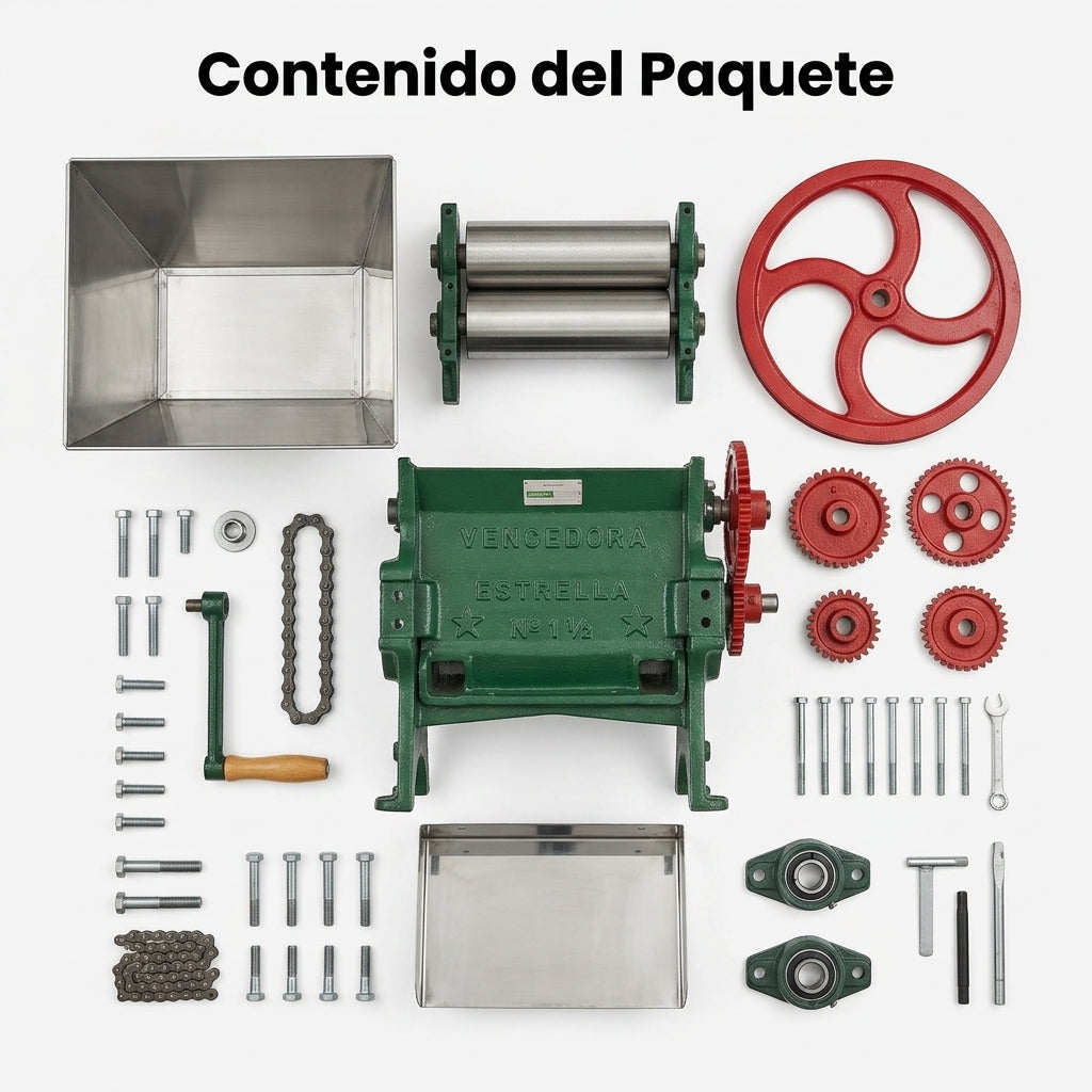 Manual coffee pulper — Contenido del Paquete - Vista Aerea | Generated by Modelize