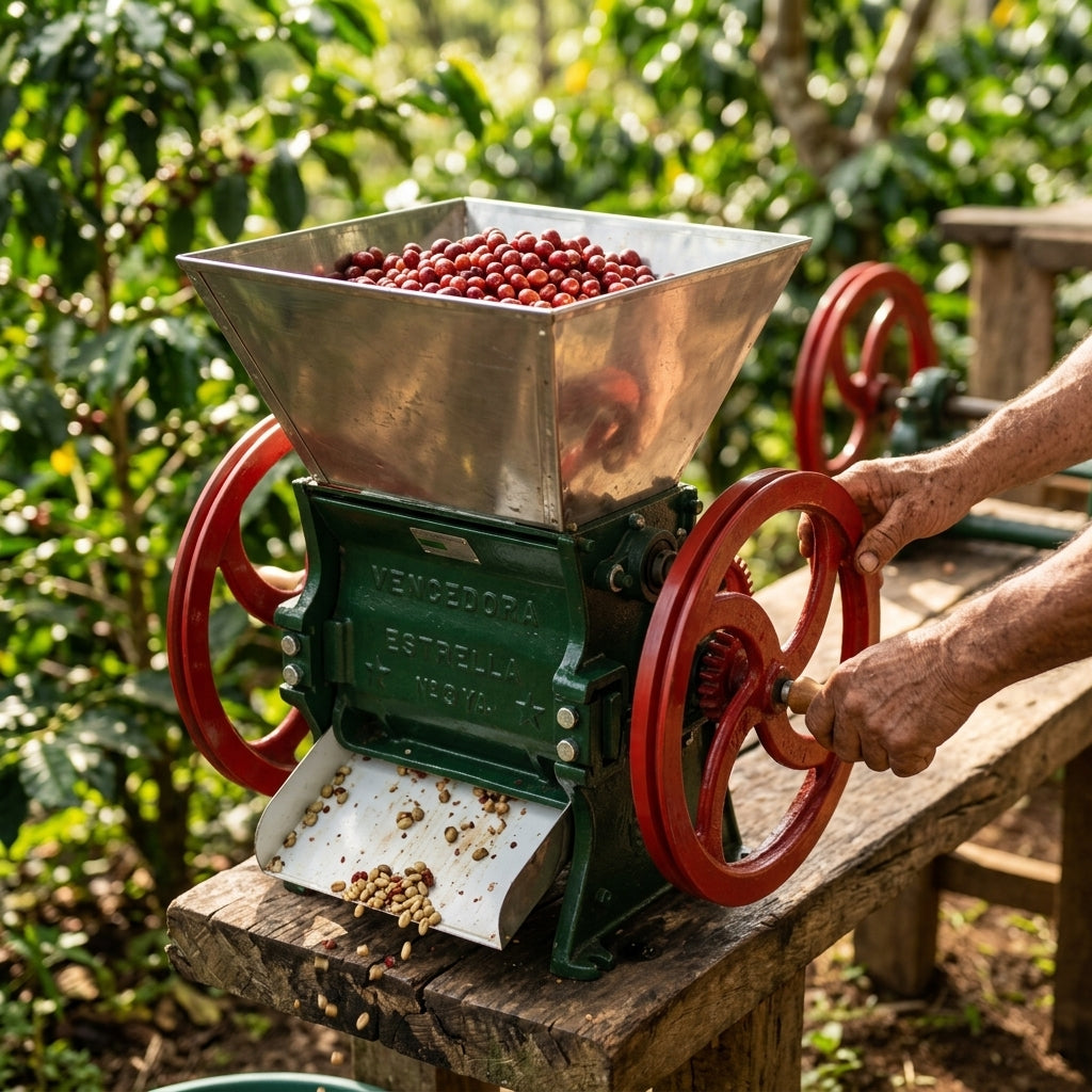 Manual coffee pulper machine — Estilo de Vida - Producto en Uso | Generated by Modelize