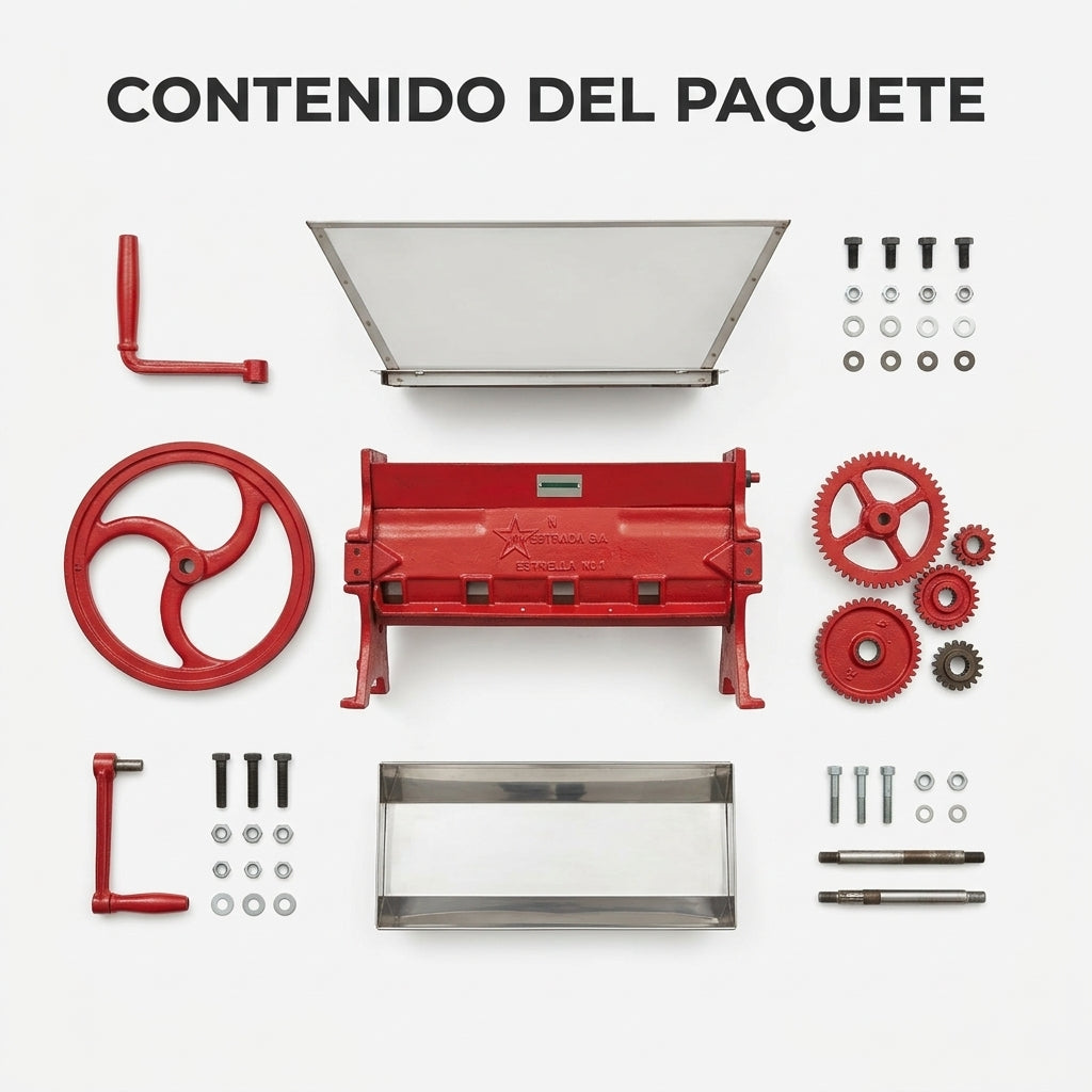 Manual coffee pulper — Contenido del Paquete - Vista Aerea | Generated by Modelize