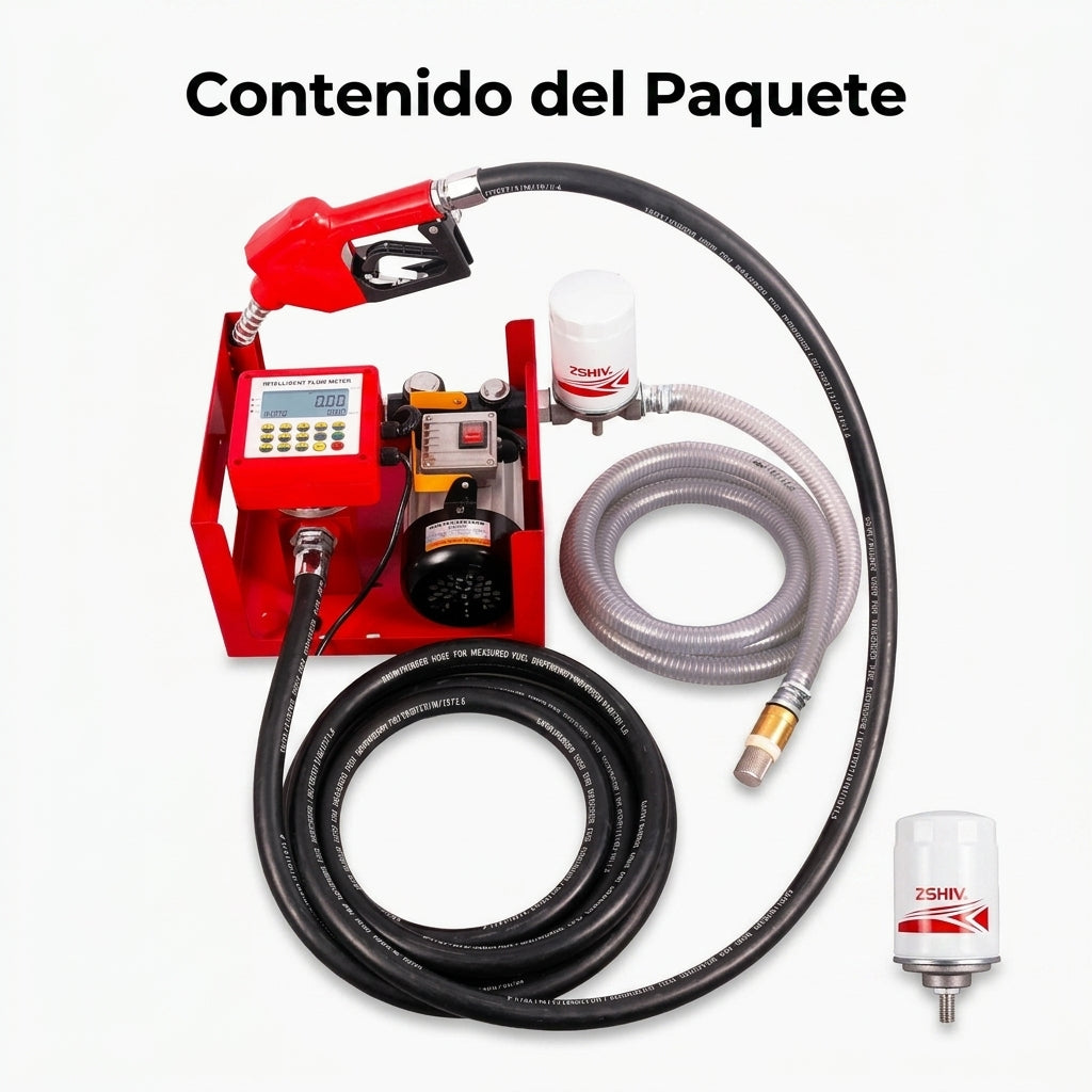 110V Fuel Dispenser Kit — Contenido del Paquete - Vista Aerea | Generated by Modelize