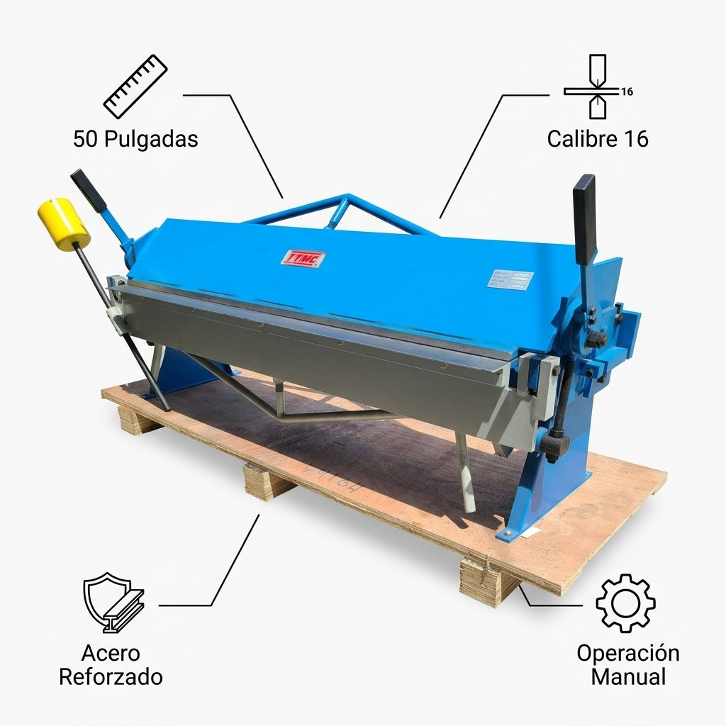 Industrial sheet metal brake — Infografia de Caracteristicas | Generated by Modelize