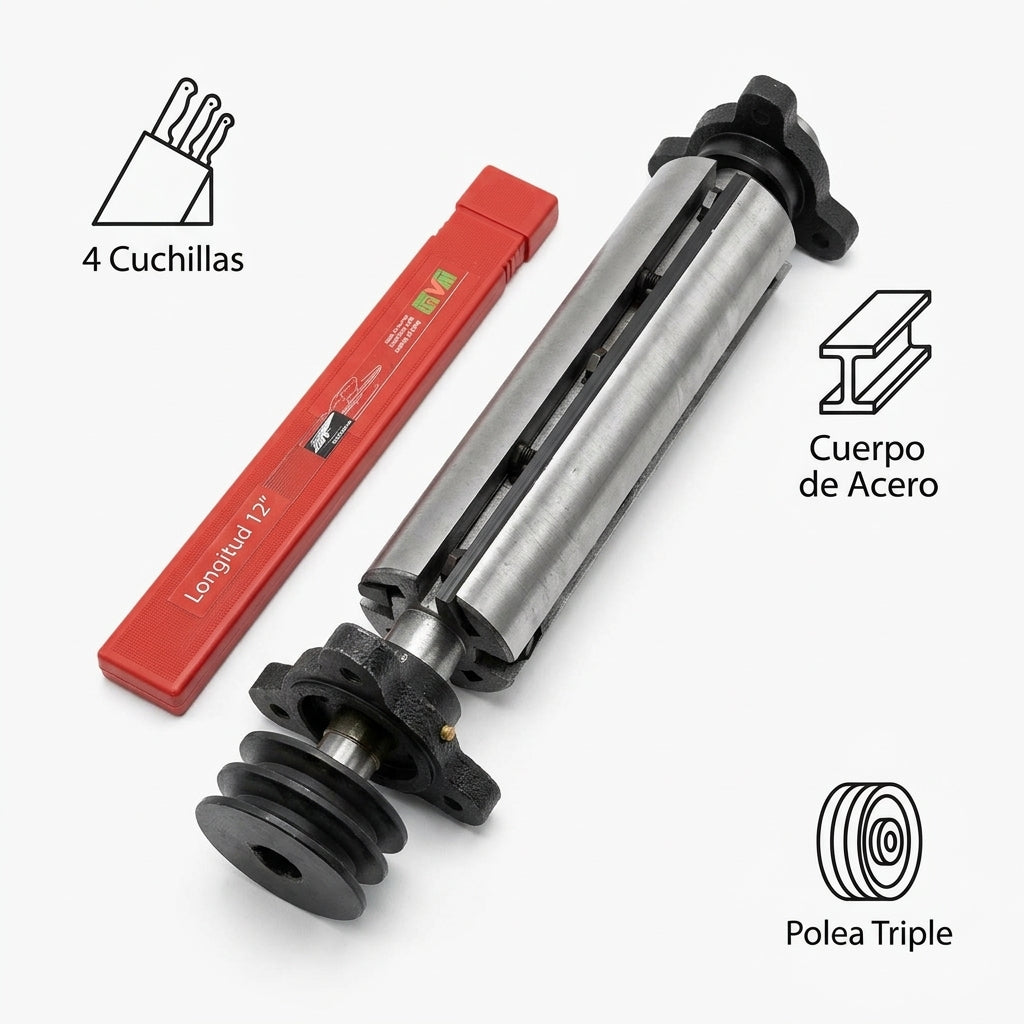 Industrial jointer cutterhead — Infografia de Caracteristicas | Generated by Modelize