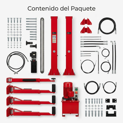 Two-post hydraulic car lift — Contenido del Paquete - Vista Aerea | Generated by Modelize