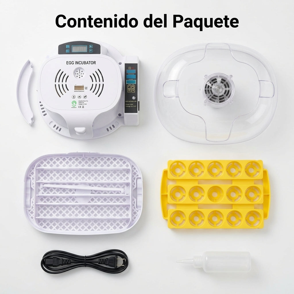 Automatic Egg Incubator — Contenido del Paquete - Vista Aerea | Generated by Modelize