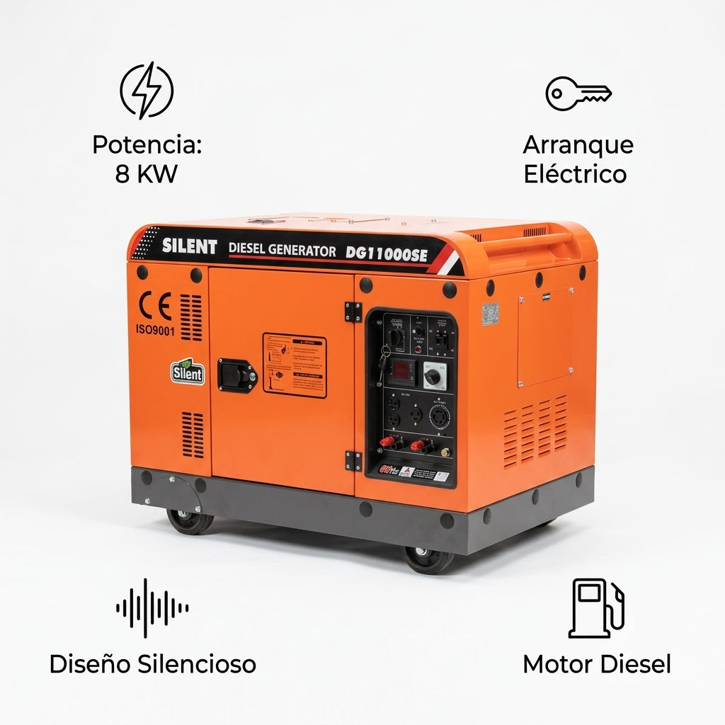 Industrial Silent Diesel Generator — Infografia de Caracteristicas | Generated by Modelize
