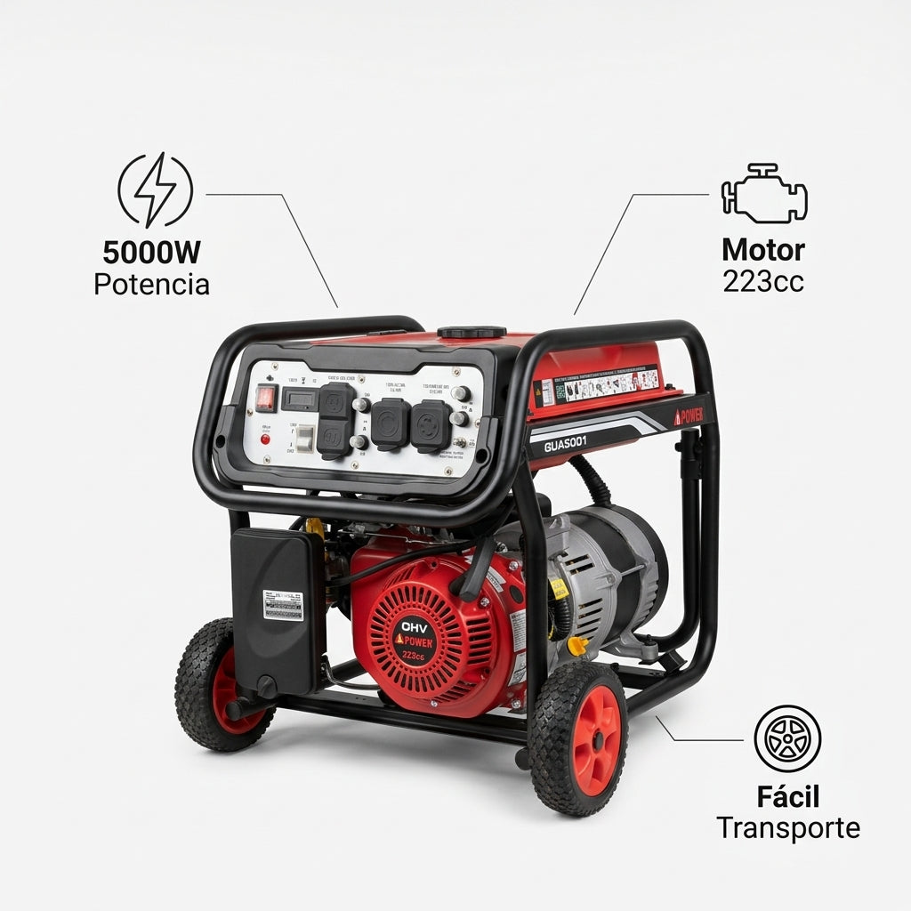 Portable Gasoline Generator — Infografia de Caracteristicas | Generated by Modelize
