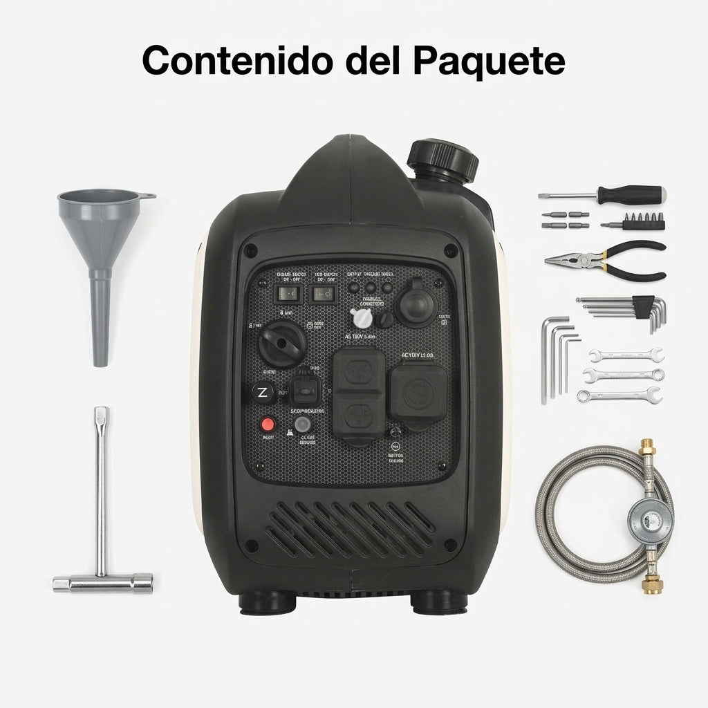Portable Inverter Generator — Contenido del Paquete - Vista Aerea | Generated by Modelize