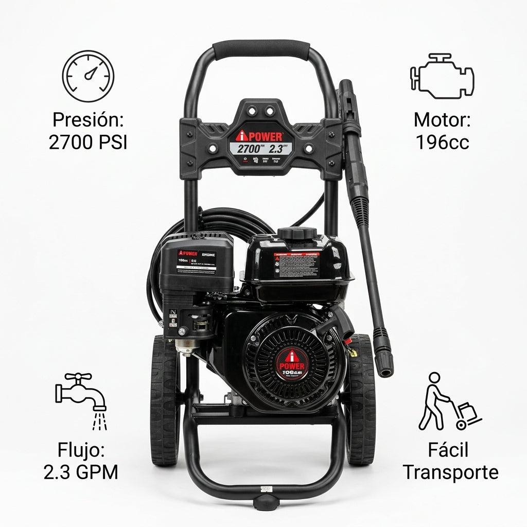 Gas-powered pressure washer — Infografia de Caracteristicas | Generated by Modelize