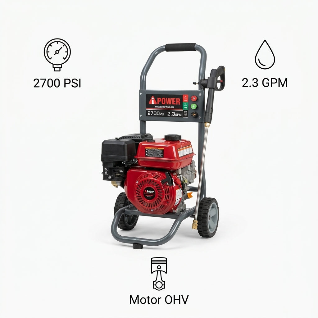 Gas-powered pressure washer — Infografia de Caracteristicas | Generated by Modelize