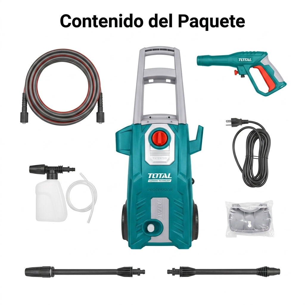Electric High-Pressure Washer — Contenido del Paquete - Vista Aerea | Generated by Modelize