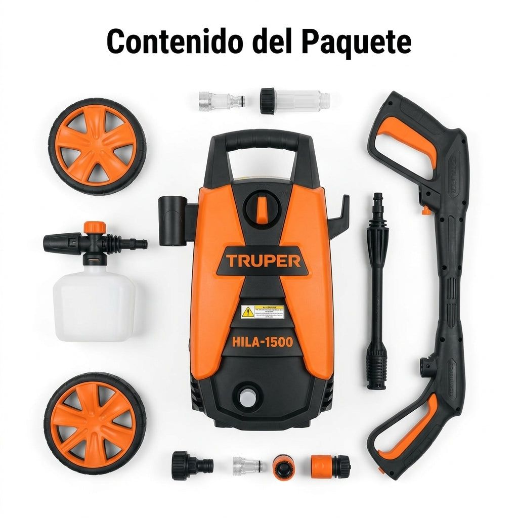 Electric pressure washer — Contenido del Paquete - Vista Aerea | Generated by Modelize