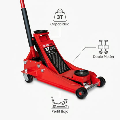 Low profile hydraulic floor jack — Infografia de Caracteristicas | Generated by Modelize