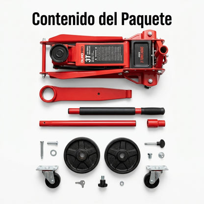 3-ton low profile dual piston floor jack — Contenido del Paquete - Vista Aerea | Generated by Modelize