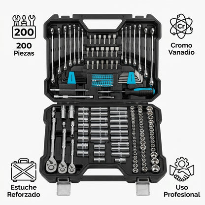 200-piece mechanic's tool set — Infografia de Caracteristicas | Generated by Modelize