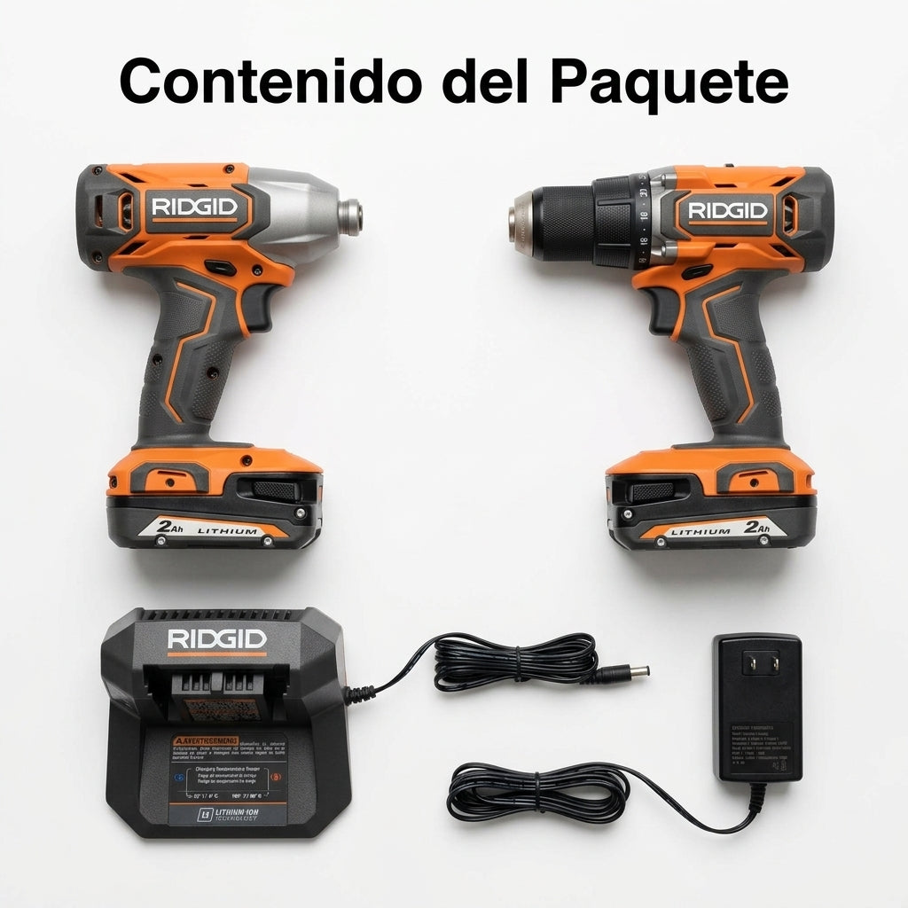 Cordless power tool combo kit — Contenido del Paquete - Vista Aerea | Generated by Modelize