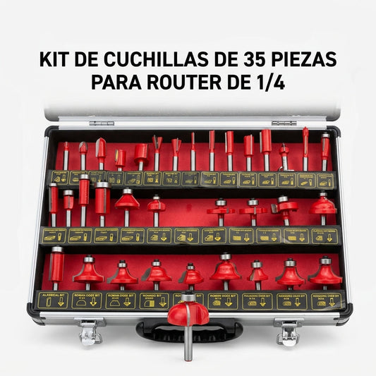 35-piece router bit set with aluminum storage case — Portada Principal - Estudio Blanco | Generated by Modelize