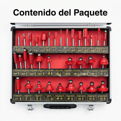 Router bit set — Contenido del Paquete - Vista Aerea | Generated by Modelize