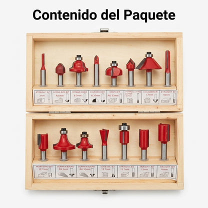 Router bit set — Contenido del Paquete - Vista Aerea | Generated by Modelize