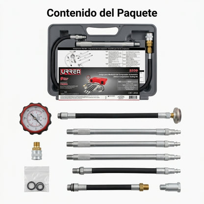 Automotive compression test kit — Contenido del Paquete - Vista Aerea | Generated by Modelize