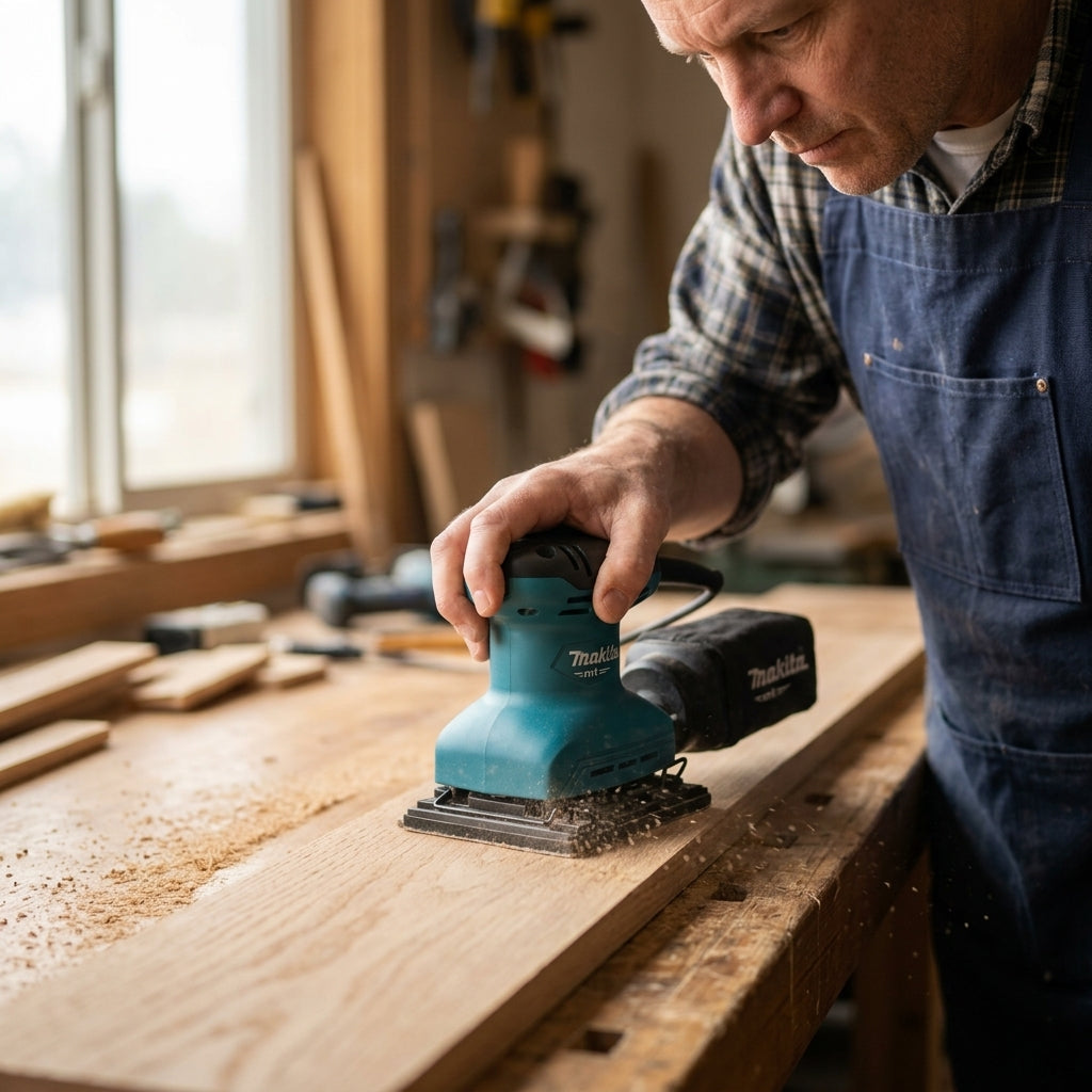 Square palm sander — Estilo de Vida - Producto en Uso | Generated by Modelize