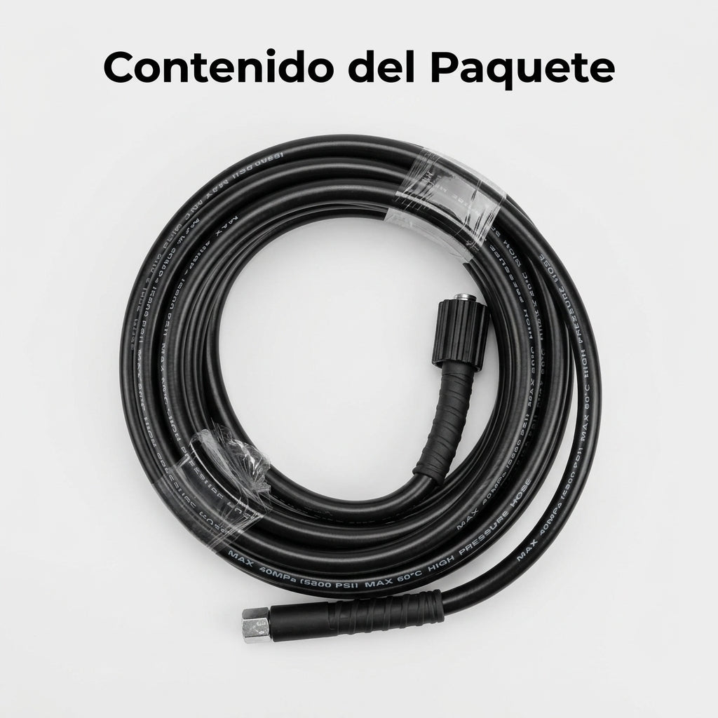 Manguera para hidrolavadora — Contenido del Paquete - Vista Aerea | Generated by Modelize