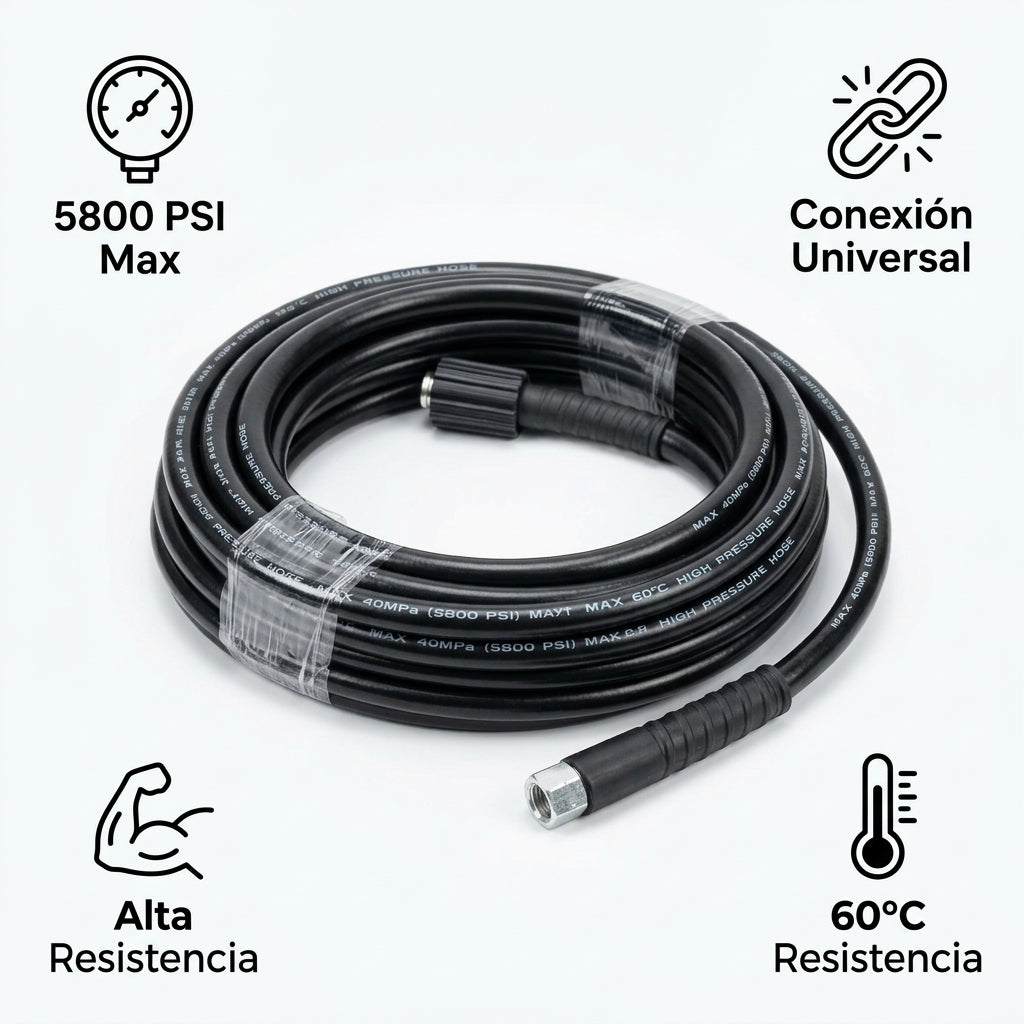 High-pressure washer hose — Infografia de Caracteristicas | Generated by Modelize